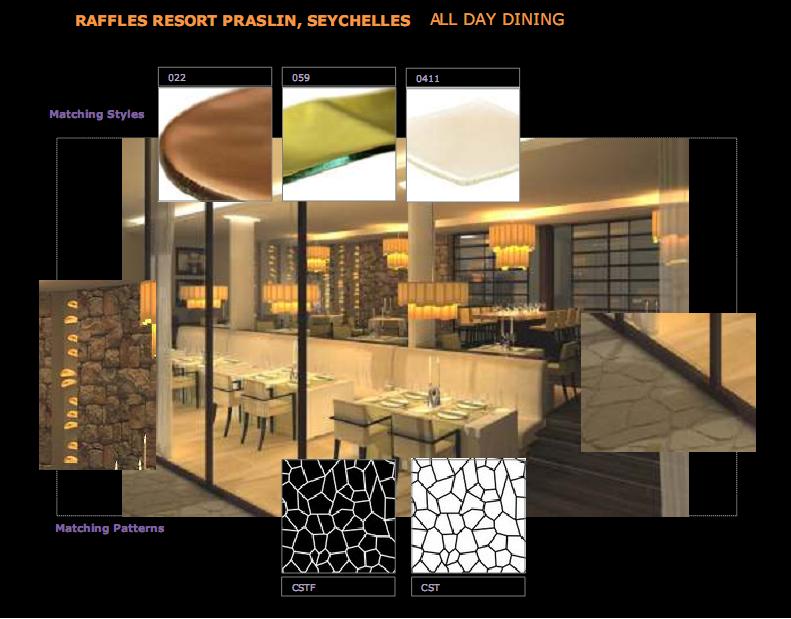 tabletop dinnerware concepts for Raffles Praslin Seychelles Resort by MyGlassStudio