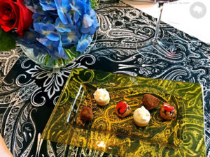 Michelin star food presentation on MyGlassStudio glass plate at The Ritz-Carlton Beijing