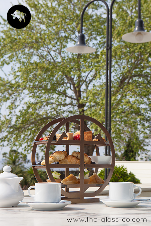 refined tea stand round Chinese metal afternoon high tea MyGlassStudio