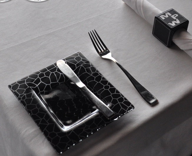 steakhouse bread service plate square black crystal pattern MyGlassStudio