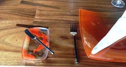red glass dinner plates bread butter plate flame pattern Fire W Bali MyGlassStudio
