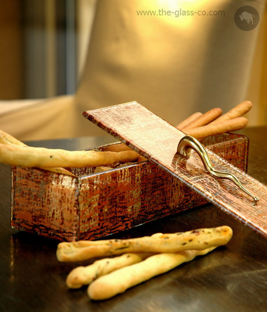 bread service accessories glass breadstick box gold lid MyGlassStudio
