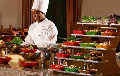 buffet presentation equipment buffet elevation glass bowls Fairmont Palm Dubai MyGlassStudio