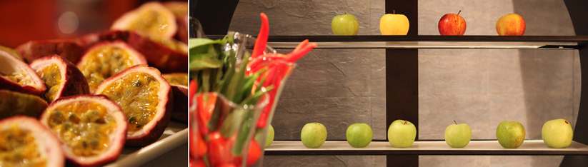 hotel dessert setup wheel buffet stand fruit display Sheraton Maldives MyGlassStudio