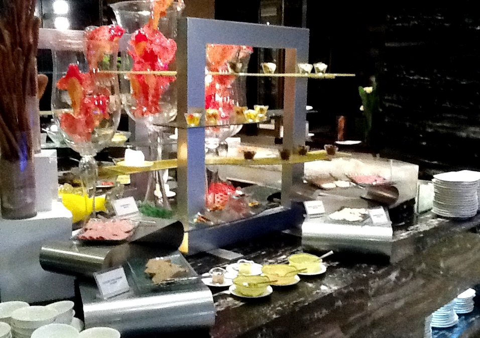 hotel breakfast buffet table stands set up InterContinental Shanghai Puxi MyGlassStudio