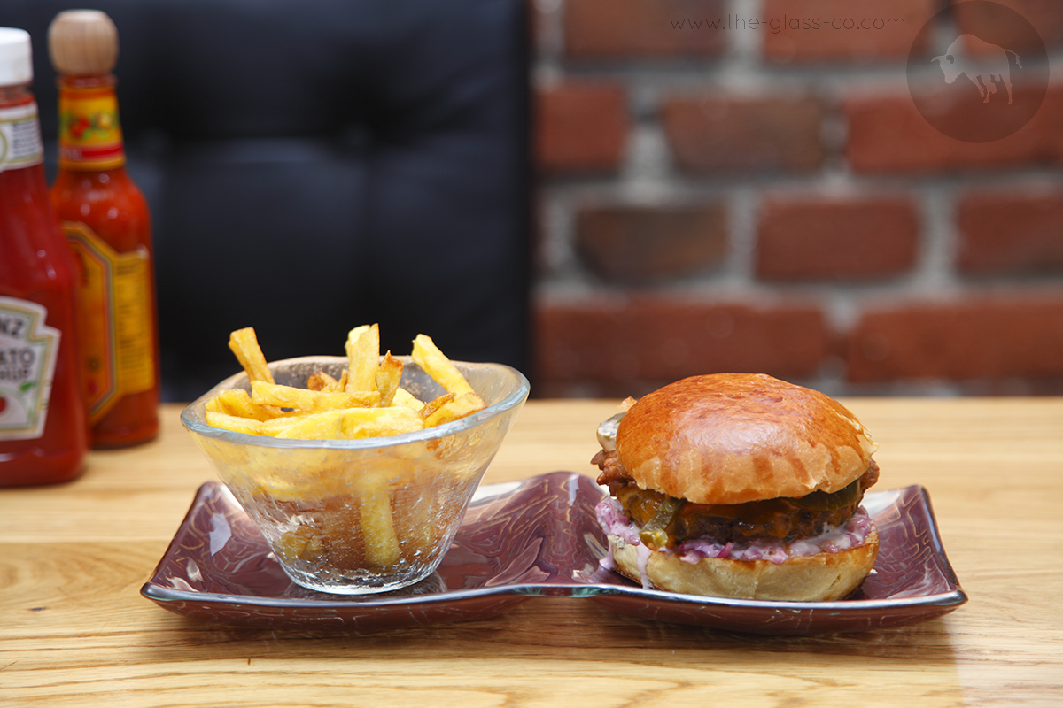 gastropub burger plateware double burger plate fries MyGlassStudio