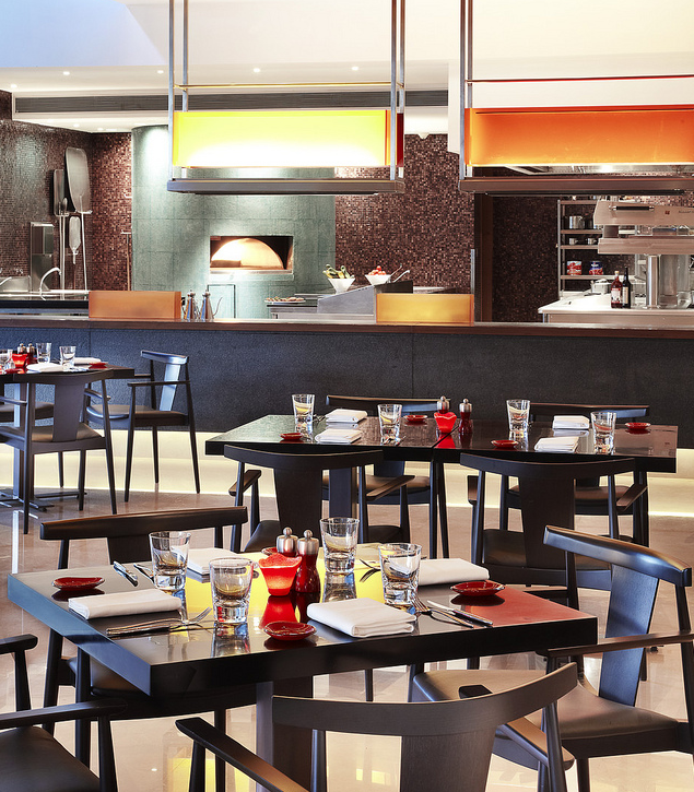 red glass candle votive tableware pieces Prego restaurant Westin Mumbai MyGlassStudio