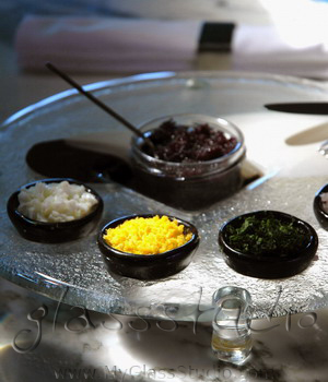 glass caviar set server small bowls ice service MyGlassStudio