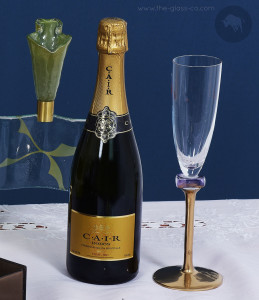 luxury handmade champagne flutes transparent glass crystal bronze pedestal MyGlassStudio