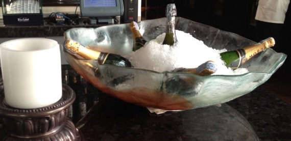 red and gold dinnerware for restaurants champagne bucket ice bucket Viu St. Regis Bangkok MyGlassStudio