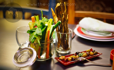 colored glass dinnerware for Debs W Remman Lebanese restaurant by MyGlassStudio