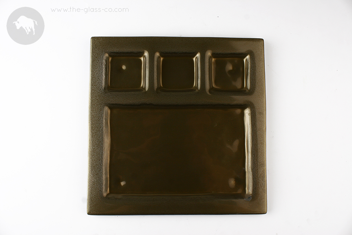 cheese serving platter dark metallic green compartment plate MyGlassStudio