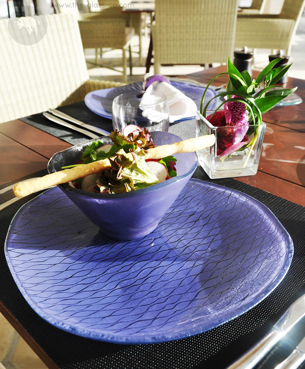 Arabian resort all day dining sea blue wave plate MyGlassStudio Anantara Doha