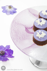 Pantone inspired tableware Radiant Orchid elevated platter dessert presentation MyGlassStudio