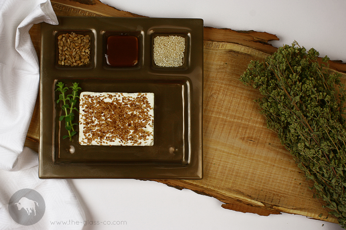 cheese serving platter compartment dish feta condiments MyGlassStudio