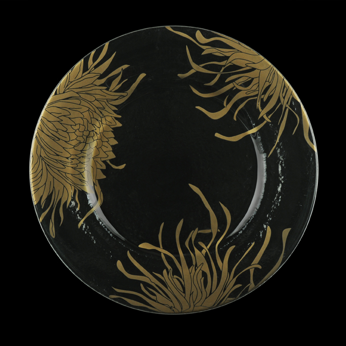 botanical tableware Metallic Antique Green Bronze Bloom Collection MyGlassStudio