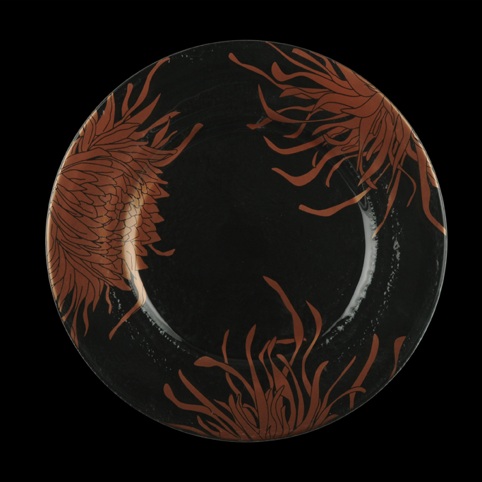 designer botanical tableware Metallic Copper Bloom Collection MyGlassStudio