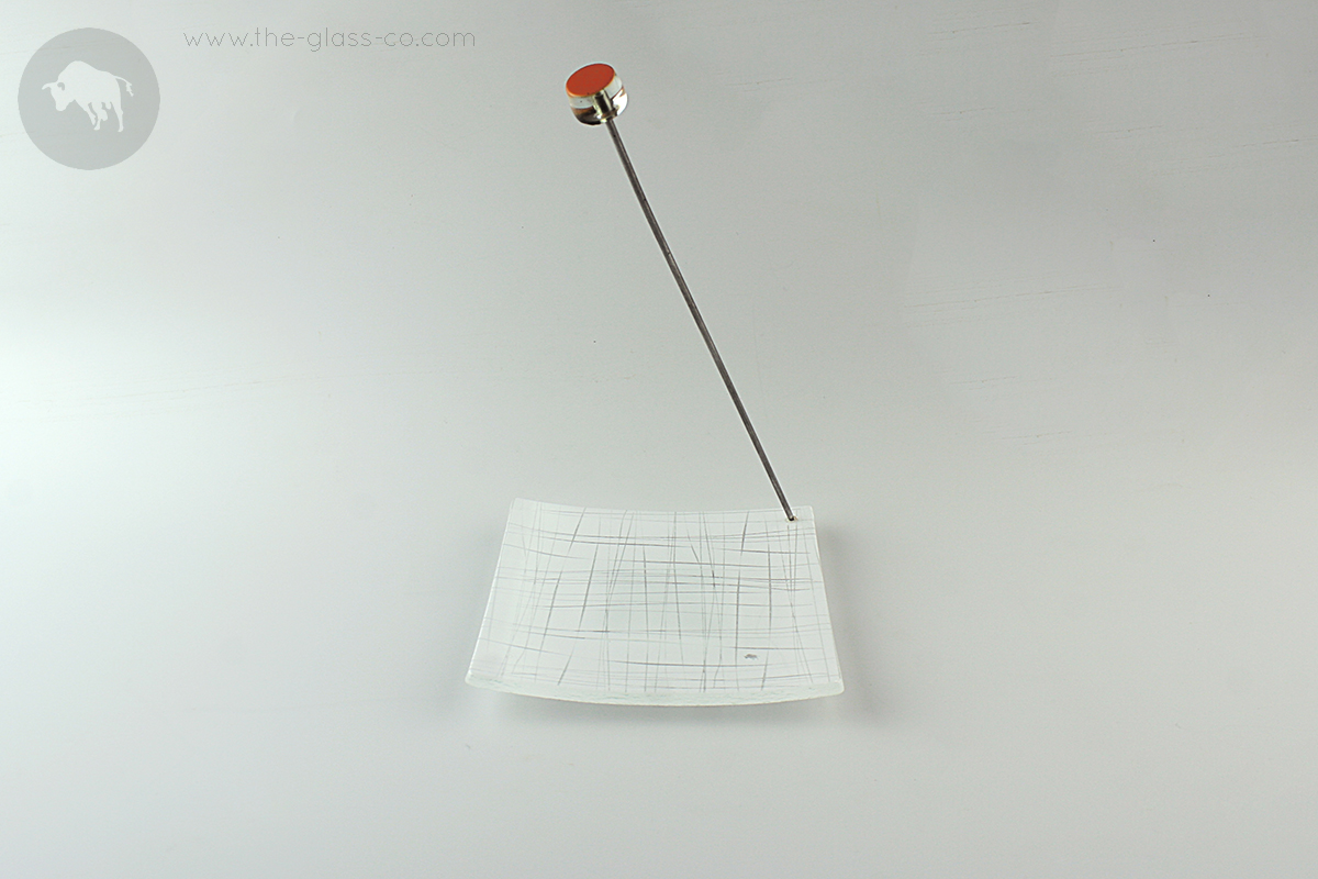 cheese platter for restaurants white square plate with skewer MyGlassStudio