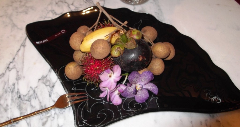 Mandarin Oriental branded amenity gift plate fan shape Glass Studio MyGlassStudio