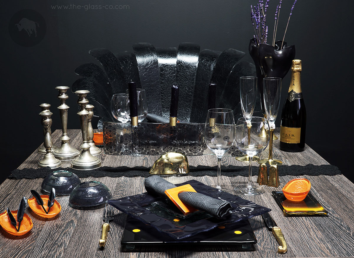 modern black and orange tableware Halloween dining set MyGlassStudio