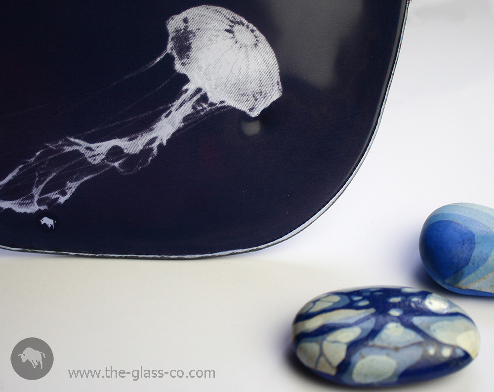 beach inspired tableware jellyfish design deep blue free form plate MyGlassStudio