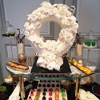 long golden rectangular glass platters for dessert presentation at La Grande Maison