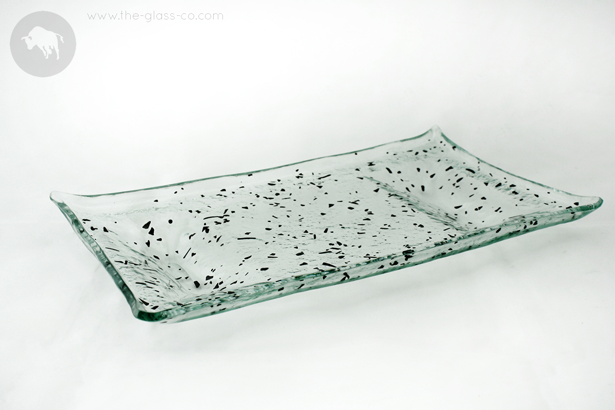 cheese serving platter rectangular glass black drops modern MyGlassStudio