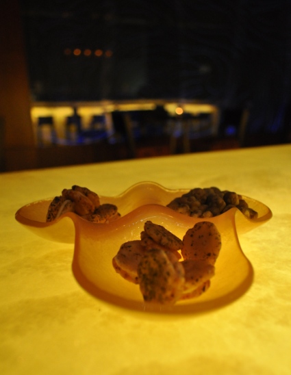 modern cocktail serveware nut dish sections orange Glo Cocktail Bar Renaissance Doha MyGlassStudio