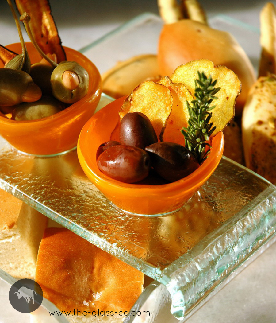 bread service baskets glass snack bowls olive dishes MyGlassStudio