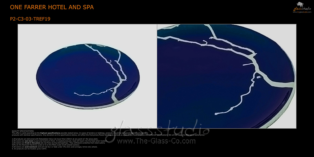 luxury cobalt charger plates tree pattern One Farrer Hotel Singapore MyGlassStudio