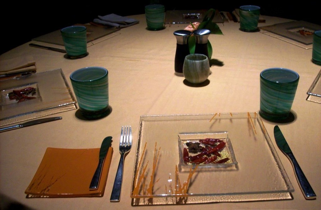 square dinnerware table setting Saffron Banyan Tree Macau MyGlassStudio