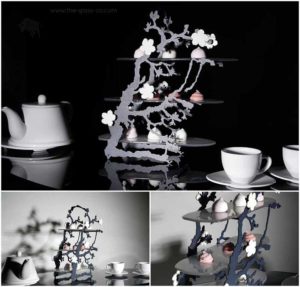 Japanese tea stand sculptural tea stand glass shelves MyGlassStudio