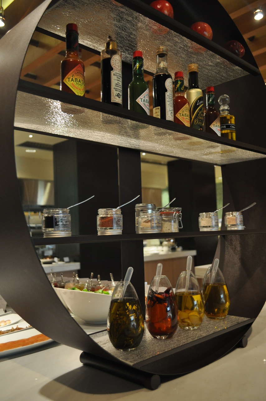 4-tier buffet table display risers salad section Fairways Westin Abu Dhabi MyGlassStudio