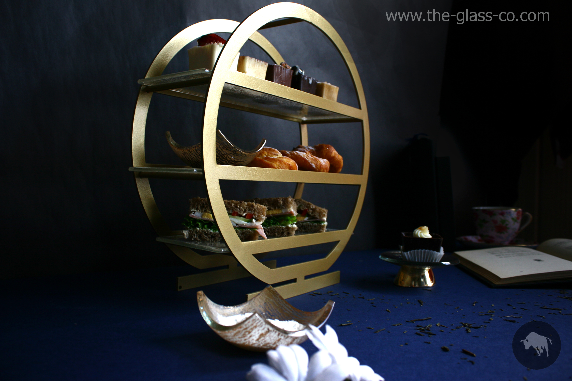 sophisticated afternoon tea serving stand tiered metal round MyGlassStudio